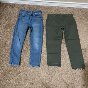 2pc Bundle Women’s Sz 0 Gap Olive Khaki Pants & Denim Skinny Jeans